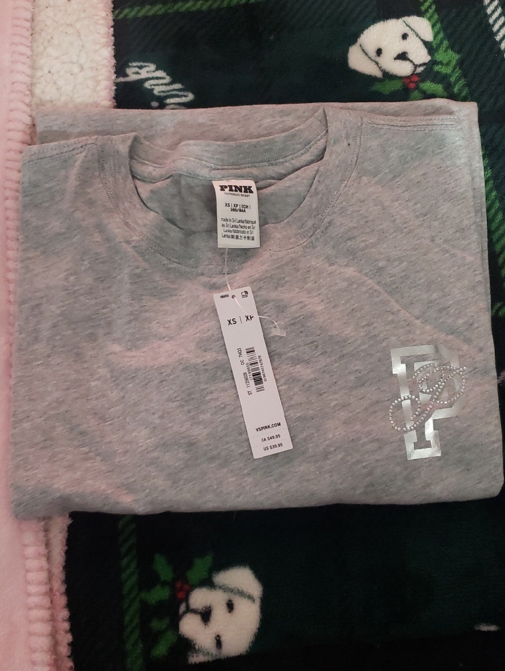 PINK Victoria's Secret Gray Short Sleeve Tee with Rhinestone Logo - XS